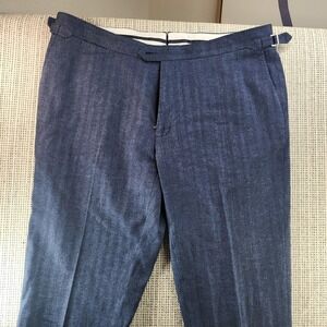 Proper Cloth Dress Pants Mens 40x32 Blue Herringbone Linen Blend Slim Stretch